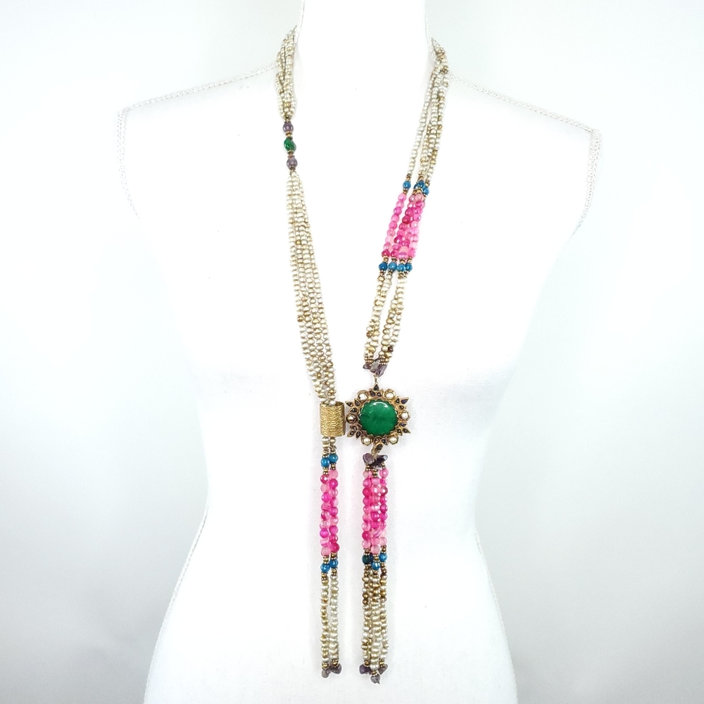Bohemian Artisan Lariat Multistone Necklace